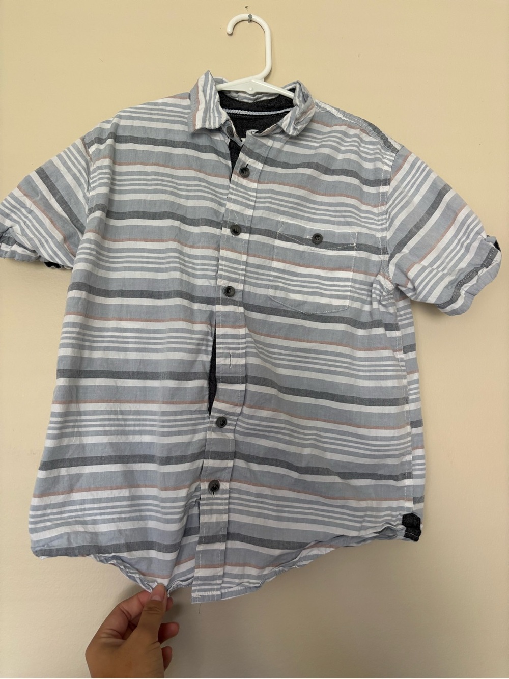 BoysShort-Sleeve Striped Button-Up Shirt - Grey & White